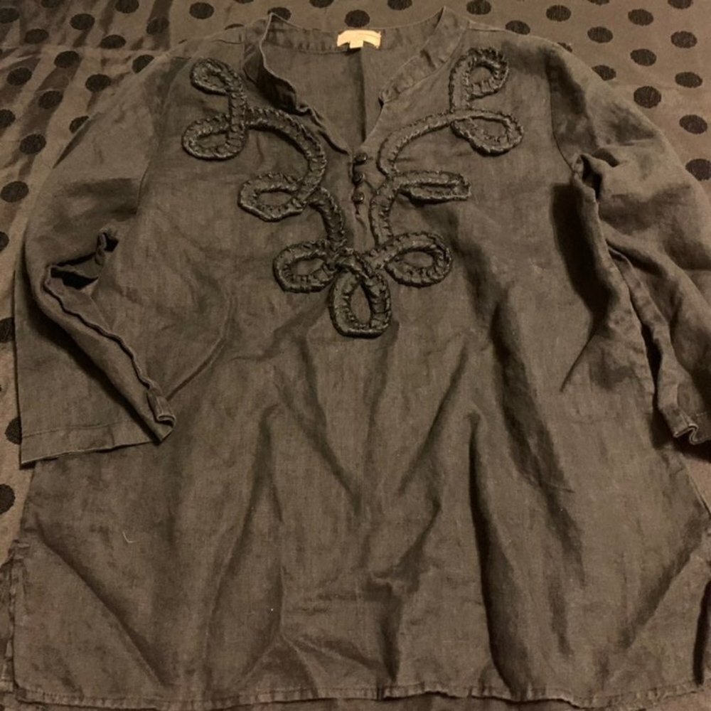 Choices Boho Embroidered Linen Blend Tunic Top | Women’s Small